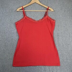 Vintage Dots Tank Top Womens XL Coral Pink Lace Trim Camisole Y2K